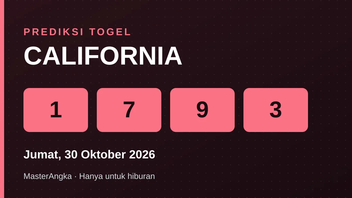 Prediksi CALIFORNIA Jumat, 30 Oktober 2026