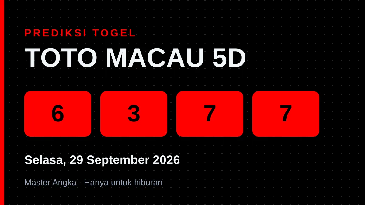 Prediksi TOTO MACAU 5D Selasa, 29 September 2026