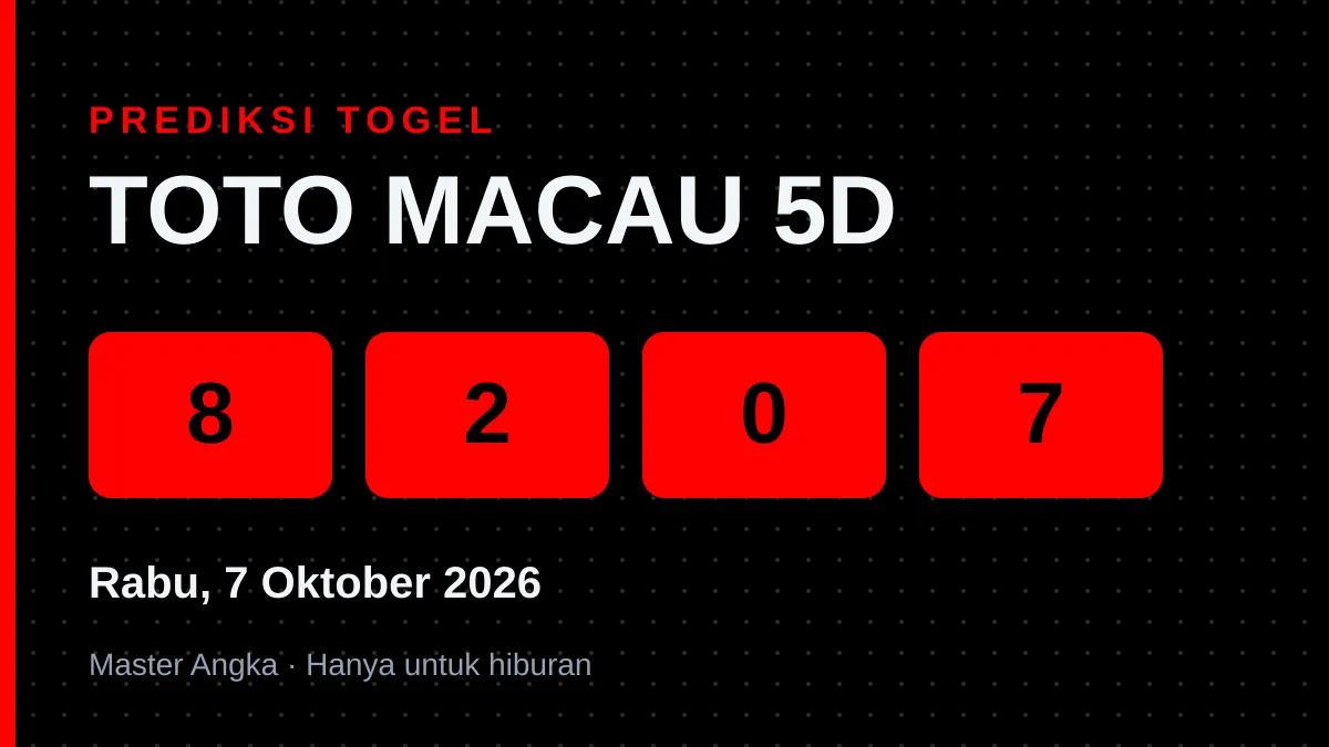 Prediksi TOTO MACAU 5D Rabu, 7 Oktober 2026